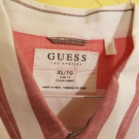 Guess Slim Fit Striped Button Up Dress Shirt Work Career Size XL - Picture 4 of 9
